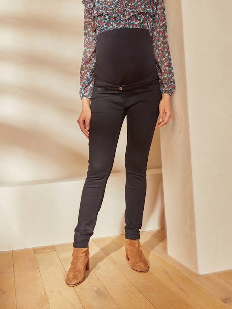 Jeans slim, faixa sem costuras, para grávida AZUL CLARO DESBOTADO+AZUL ESCURO LISO+CINZENTO ESCURO LISO+PRETO ESCURO LISO 