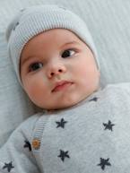 Conjunto de 3 peças para bebé: camisola + calças  + gorro + luvas sem dedos CINZENTO MEDIO ESTAMPADO+ROSA CLARO ESTAMPADO 