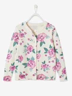 Menina 2-14 anos-Camisolas, casacos de malha, sweats-Casacos malha-Casaco às flores, para menina