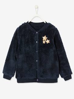 Menina 2-14 anos-Camisolas, casacos de malha, sweats-Casaco com molas de pressão, em sherpa, com estrelas em purpurinas, para menina