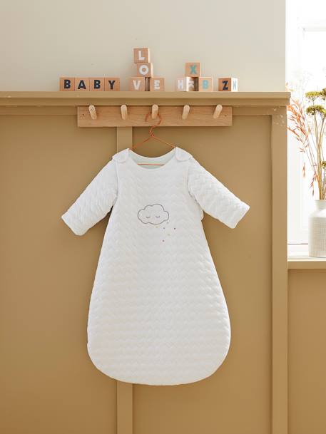 Saco de bebé acolchoado com mangas amovíveis, coleção Bio, tema Nuvem e triângulos Branco claro liso 