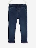 Jeans direitos com forro, modelo de enfiar, para menino AZUL ESCURO DESBOTADO+CINZENTO ESCURO LISO COM MOTIV 