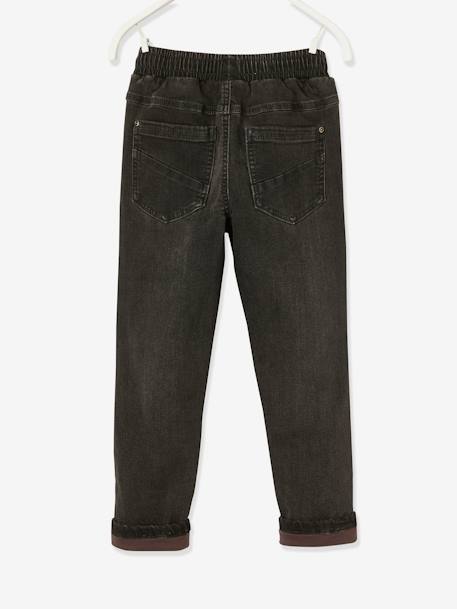 Jeans direitos com forro, modelo de enfiar, para menino AZUL ESCURO DESBOTADO+CINZENTO ESCURO LISO COM MOTIV 