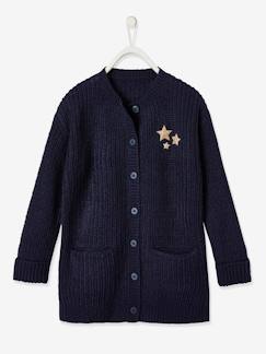Menina 2-14 anos-Camisolas, casacos de malha, sweats-Casacos malha-Casaco comprido com estrelas irisadas, para menina