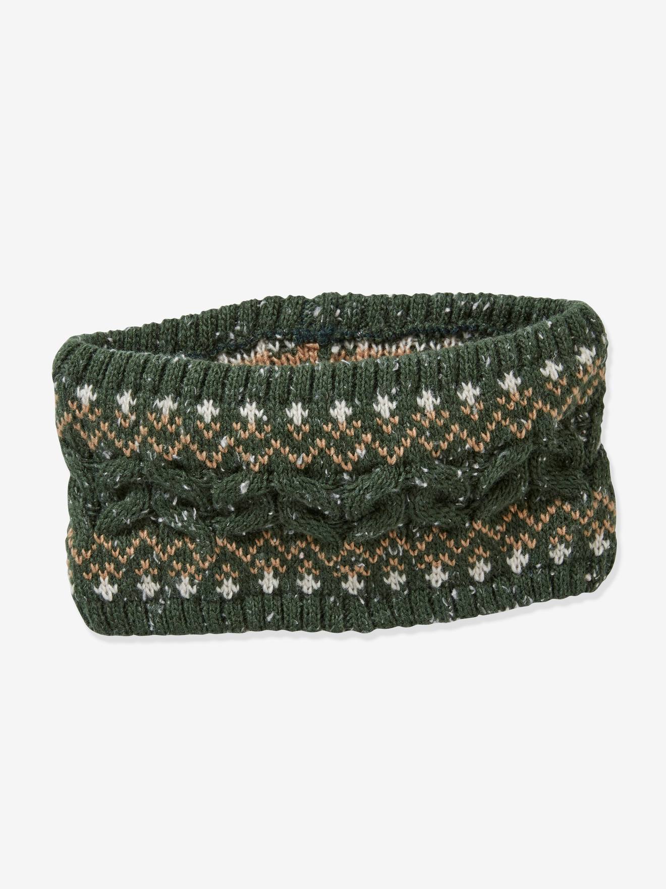 Gola snood em malha jacquard, para menino, Oeko Tex® verde escuro liso com motivo