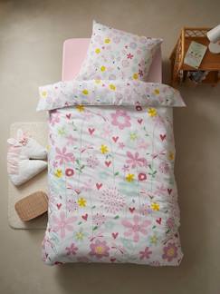 Têxtil-lar e Decoração-Roupa de cama criança-Capas de edredon-Conjunto capa de edredon + fronha de almofada para criança, tema Flores e libélulas