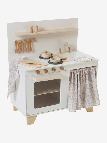 Cozinha com cortina, em madeira FSC® BRANCO MEDIO LISO+rosa-framboesa 