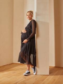 Roupa grávida-Vestido comprido e com folho, especial gravidez e amamentação