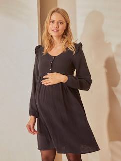Roupa grávida-Vestido curto em gaze de algodão, especial gravidez e amamentação