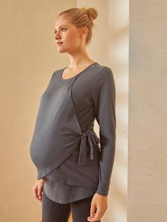 Roupa grávida-T-shirts, tops-Camisola com abas cruzadas, especial gravidez e amamentação