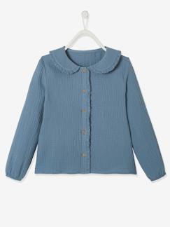 Menina 2-14 anos-Blusas, camisas-Blusa em gaze de algodão, com folhos e motivos estampados, para menina