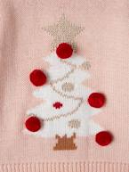 Camisola com árvore de Natal e pompons, para bebé ROSA CLARO LISO COM MOTIVO 