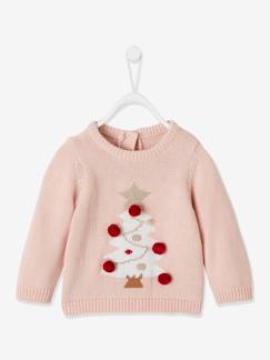 Bebé 0-36 meses-Camisolas, casacos de malha, sweats-Camisolas-Camisola com árvore de Natal e pompons, para bebé