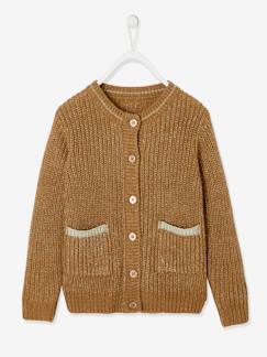 Menina 2-14 anos-Camisolas, casacos de malha, sweats-Casaco com detalhes irisados e malha supermacia, para menina