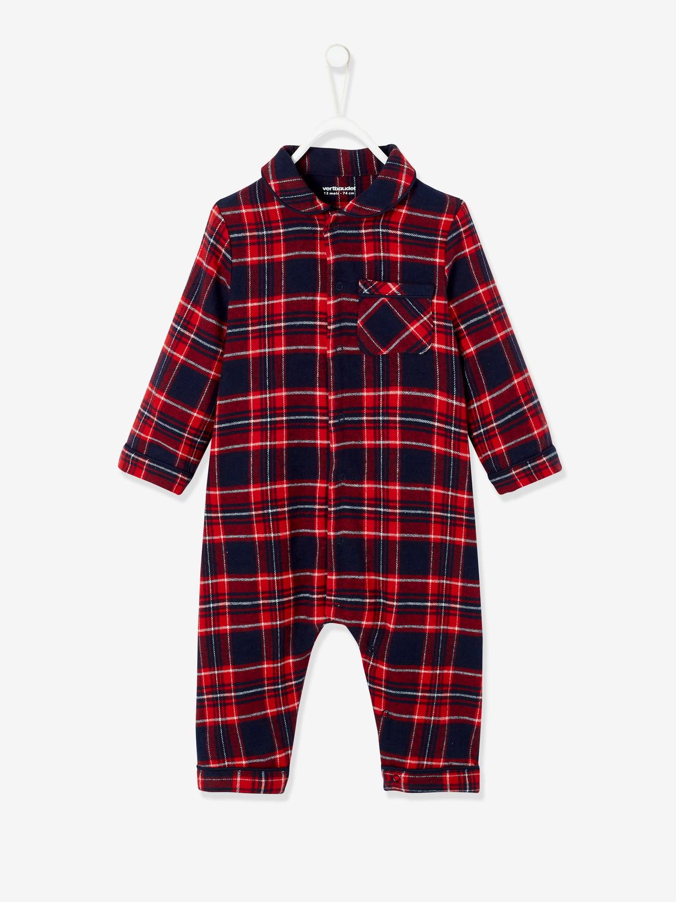Pijama aos quadrados, em flanela, para bebé vermelho escuro quadrados