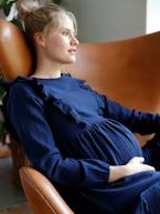 Vestido em gaze de algodão, especial gravidez e amamentação AZUL ESCURO LISO 