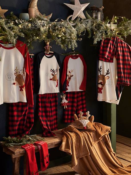 Pijama de mulher, especial Natal, coleção cápsula família BEGE CLARO LISO COM MOTIVO 