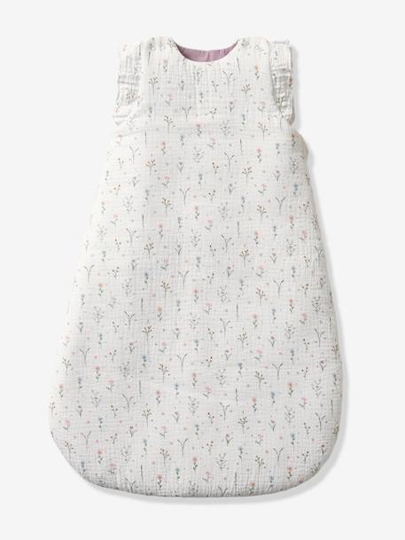 Saco de bebé sem mangas, em gaze de algodão, Doce Provença BRANCO CLARO ESTAMPADO 