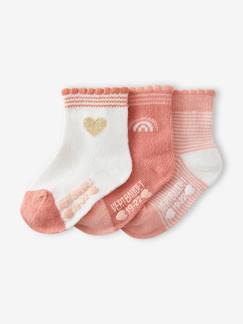Bebé 0-36 meses-Lote de 3 pares de meias, coração, para bebé menina