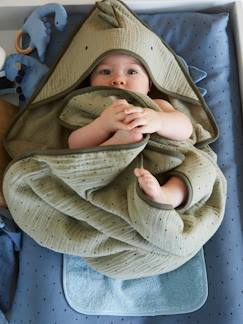 Têxtil-lar e Decoração-Roupa de banho-Capas de banho-Capa de banho + luva de banho para bebé, em gaze de algodão, tema Pequeno Dinossauro
