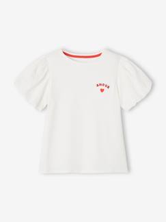 Menina 2-14 anos-T-shirts-T-shirt com mangas balão em bordado inglês