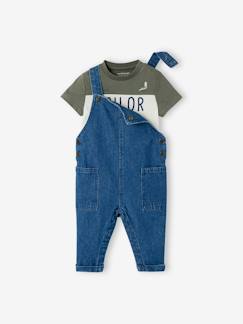 Bebé 0-36 meses-Conjunto jardineiras de ganga e t-shirt, para bebé