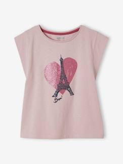 Menina 2-14 anos-T-shirts-T-shirts-T-shirt com cidade, detalhes com lantejoulas, para menina