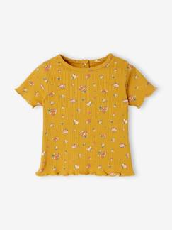Bebé 0-36 meses-T-shirts-T-shirts-T-shirt às flores, em malha canelada, para bebé