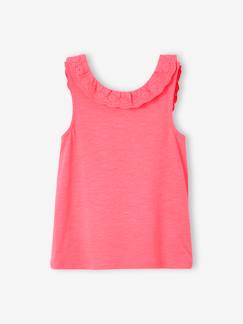 Menina 2-14 anos-T-shirts-Top com folho na gola em bordado inglês, para menina