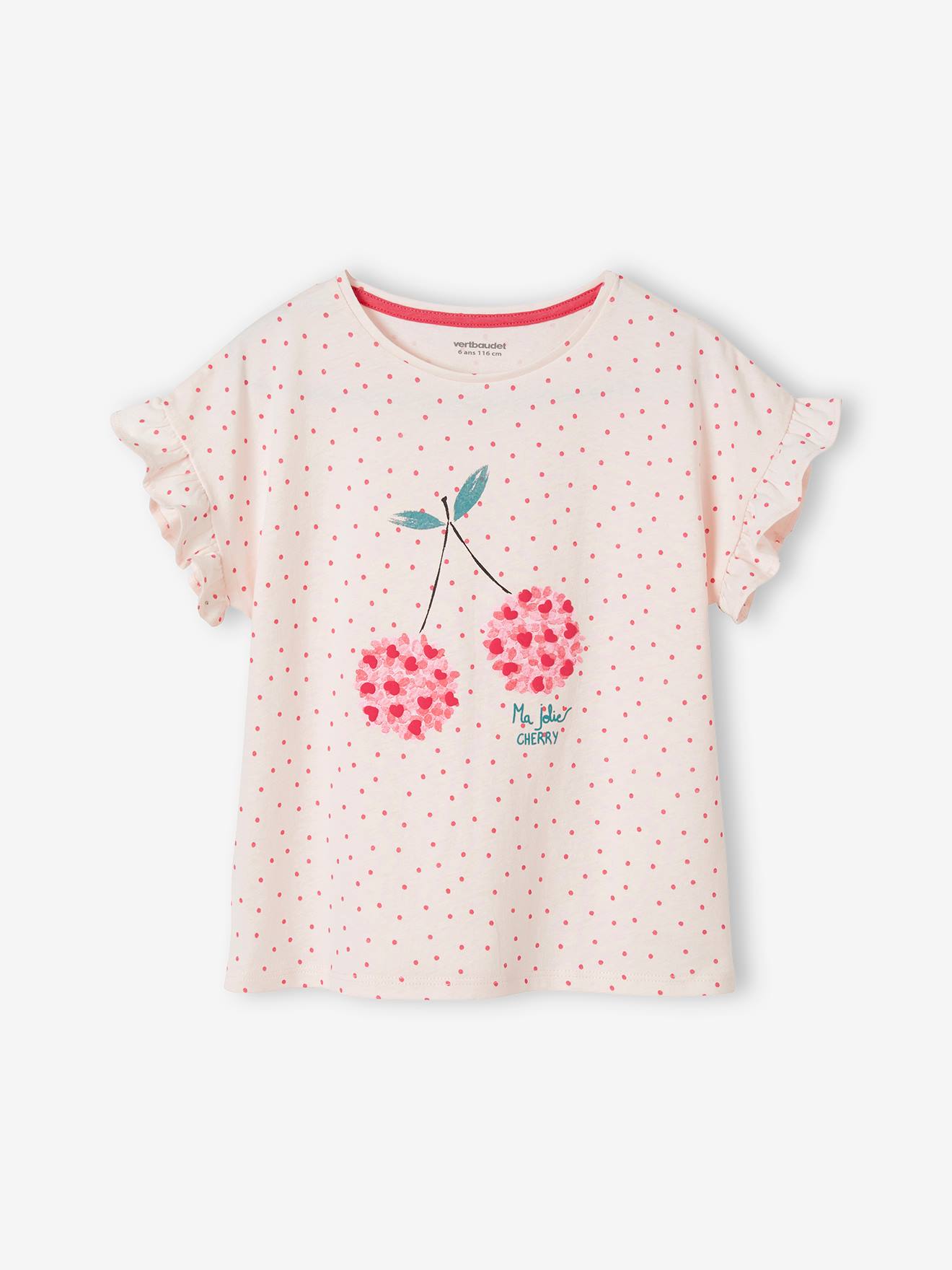 T-shirt com fruta e impressão em relevo, para menina rosa medio estampado