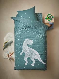 Têxtil-lar e Decoração-Roupa de cama criança-Capas de edredon-Conjunto capa de edredon + fronha de almofada com detalhes fosforescentes, Dinossauro Gráfico