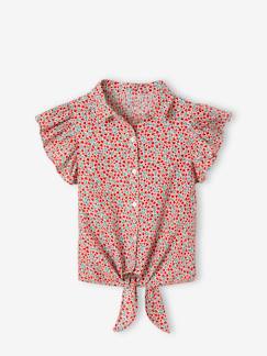 Menina 2-14 anos-Blusas, camisas-Blusa de ganga, com folho bordado nas mangas, para menina