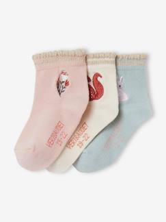Bebé 0-36 meses-Lote de 3 pares de meias bordadas, para menina