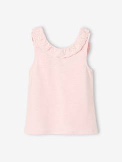 Menina 2-14 anos-T-shirts-T-shirts-Top com folho na gola em bordado inglês, para menina