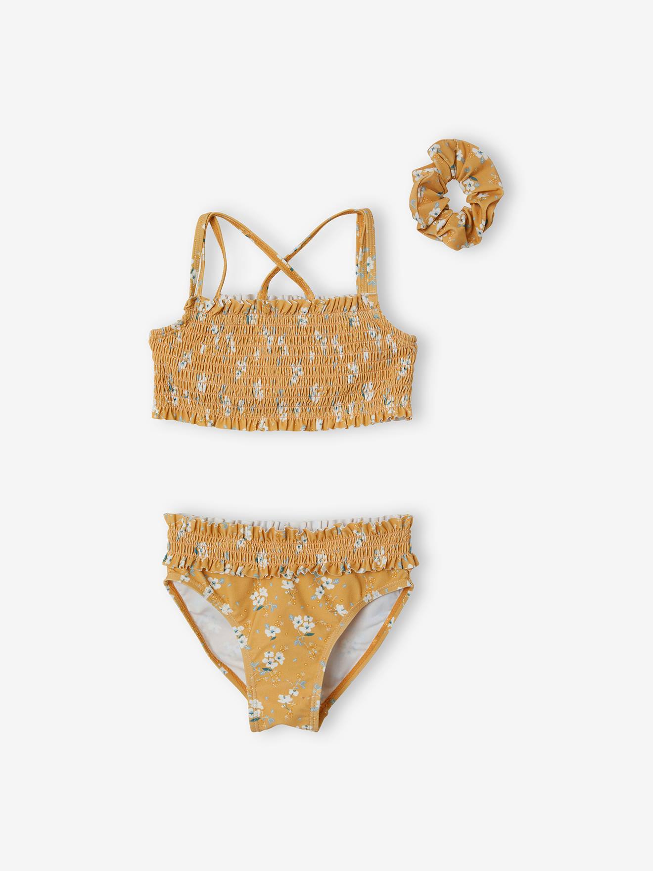 Biquíni estampado às flores + elástico a condizer, para menina-Menina 2-14  anos-Vertbaudet | vertbaudet.pt
