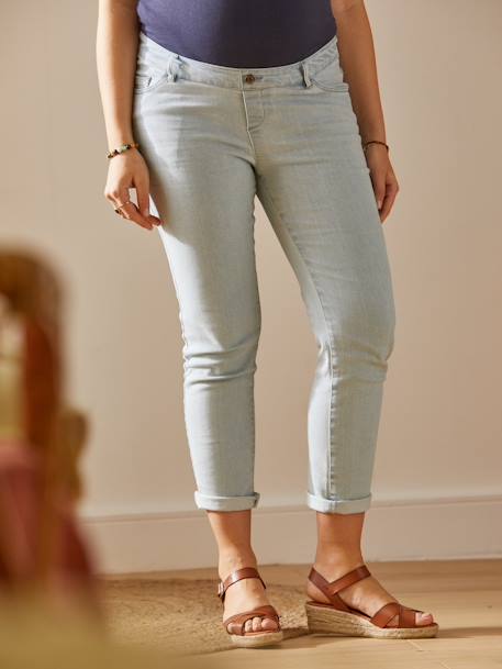 Jeans direitos 7/8, faixa sem costuras, para grávida AZUL CLARO LISO+AZUL ESCURO LISO 