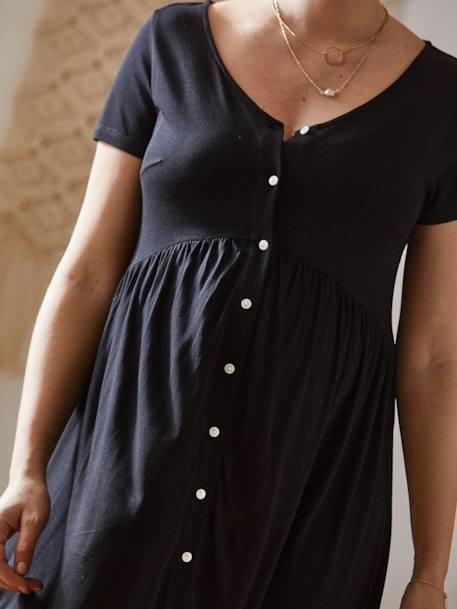 Vestido fluido e evolutivo, especial gravidez e amamentação AZUL ESCURO ESTAMPADO+CASTANHO CLARO ESTAMPADO+PRETO ESCURO LISO 