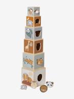 Torre de cubos com formas para encaixar, em madeira FSC® BEGE MEDIO LISO COM MOTIVO+Os Amigos da Floresta+Os Amigos da Floresta 