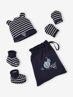 Bebé 0-36 meses-Acessórios-Gorros, cachecóis, luvas-Conjunto gorro + pantufas + luvas + bolsa, para bebé menino, Oeko Tex®