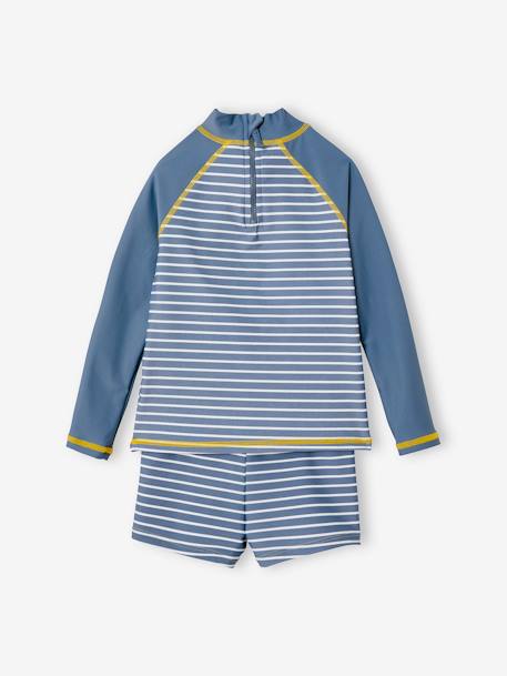 Conjunto de banho anti UV, camisola + calções, para menino AZUL ESCURO AS RISCAS 
