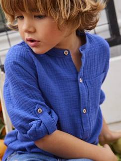 Menino 2-14 anos-Camisas-Camisa em gaze de algodão, mangas para dobrar, para menino