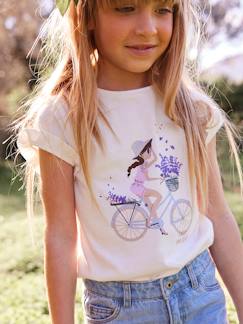 Menina 2-14 anos-T-shirts-T-shirts-T-shirt com bicicleta, para menina