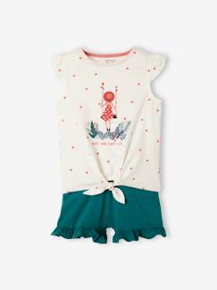 Menina 2-14 anos-Conjuntos-Conjunto t-shirt e calções com folhos