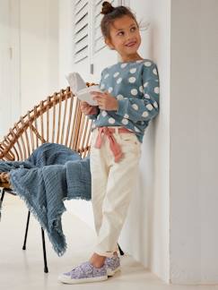 Menina 2-14 anos-Calças -Calças "mom fit" e cinto tipo lenço, em gaze de algodão, para menina