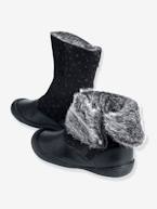 Botas em pele, para menina Camel+Preto 