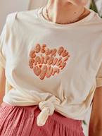 T-shirt com mensagem, em algodão, especial gravidez e amamentação BEGE ESCURO LISO COM MOTIVO 