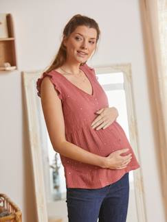 Roupa grávida-Blusa em gaze de algodão, especial gravidez e amamentação