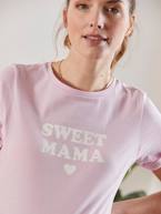 T-shirt com mensagem, em algodão bio, especial gravidez e amamentação VIOLETA CLARO LISO COM MOTIVO 