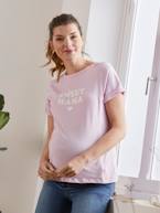 T-shirt com mensagem, em algodão bio, especial gravidez e amamentação VIOLETA CLARO LISO COM MOTIVO 