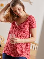 T-shirt modelo blusa, especial gravidez e amamentação VERMELHO MEDIO ESTAMPADO 